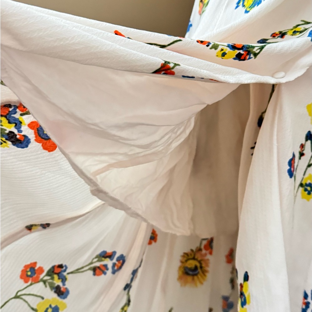 Free People White Floral Button-Front Midi Rayon Dress - Picture 9 of 13